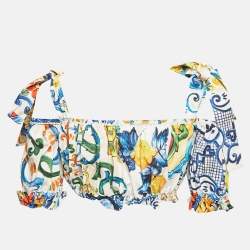 Pre Owned Dolce & Gabbana Multicolor Majolica Print Poplin Off Shoulder Crop Top S