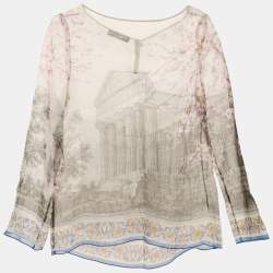 Pre Owned Dolce & Gabbana Purple Ancient Rome Print Silk Long Sleeve Top M