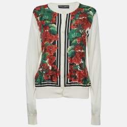 Pre Owned Dolce & Gabbana Cream Printed Silk Cardigan XL 