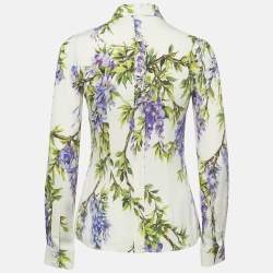 Pre Owned Dolce & Gabbana Cream Floral Print Silk Long Sleeve Shirt S