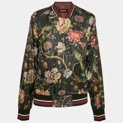 Dolce & Gabbana Black Floral Print Synthetic Bomber Jacket L