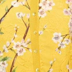 Dolce & Gabbana Yellow Printed Silk Blend Button Front Cardigan S