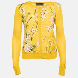 Dolce & Gabbana Yellow Printed Silk Blend Button Front Cardigan S