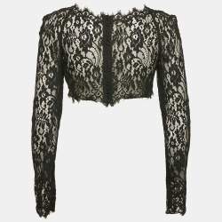 مملوكة مسبقًا Dolce & Gabbana Black Floral Lace Sheer Bustier Crop Top M