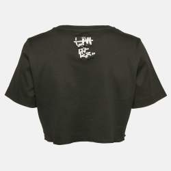 Pre Owned Dolce & Gabbana Black Printed Cotton Crop Top L