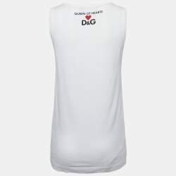 Pre Owned Dolce & Gabbana White Queen of Hearts Print Cotton Tank Top XS