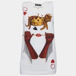 Pre Owned Dolce & Gabbana White Queen of Hearts Print Cotton Tank Top XS