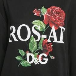 Dolce & Gabbana Black Rose Print Cotton Sweatshirt XXS