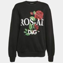 Dolce & Gabbana Black Rose Print Cotton Sweatshirt XXS