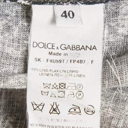 Dolce & Gabbana Black Printed Linen Pleated Midi Skirt S
