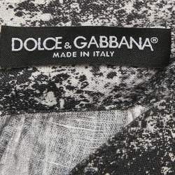 Dolce & Gabbana Black Printed Linen Pleated Midi Skirt S