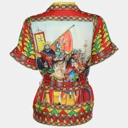 Dolce & Gabbana Multicolor Carretto Printed Silk Belted Top S