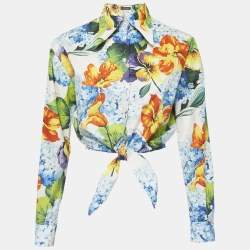 Dolce & Gabbana Multicolor Floral Print Cotton Tie-Up Crop Shirt XS