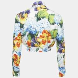 Dolce & Gabbana Multicolor Floral Print Cotton Tie-Up Crop Shirt XS