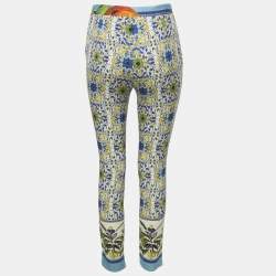 Dolce & Gabbana Multicolor Majolica Printed Stretch Silk Trousers S