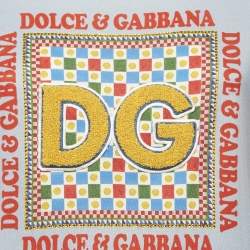 Pre Owned Dolce & Gabbana Light Blue Logo Embellished Knit Crew Neck T-Shirt M