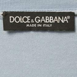 Pre Owned Dolce & Gabbana Light Blue Logo Embellished Knit Crew Neck T-Shirt M