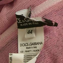 Dolce & Gabbana Pink Metallic Sequin Mesh Draped Midi Dress M