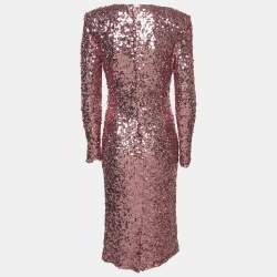 Dolce & Gabbana Pink Metallic Sequin Mesh Draped Midi Dress M