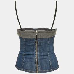 Dolce & Gabbana Blue Denim Sleeveless Bustier Top M