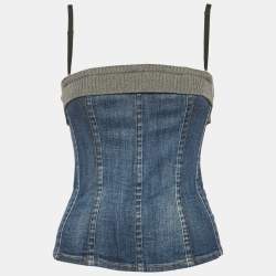 Dolce & Gabbana Blue Denim Sleeveless Bustier Top M