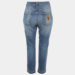 Pre Owned Dolce & Gabbana Blue Heart Applique Denim Audrey Jeans L Waist 31"