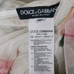 Pre Owned Dolce & Gabbana White Floral Print Tulle Ruched Midi Dress L