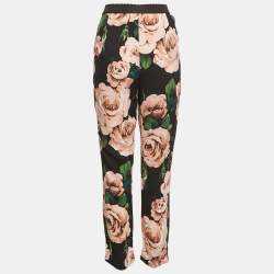Dolce & Gabbana Black Rose Print Crepe Trousers S