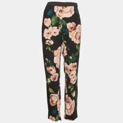 Dolce & Gabbana Black Rose Print Crepe Trousers S