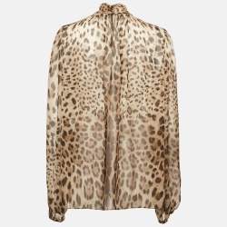 Dolce & Gabbana Brown Leopard Print Silk Blouse L