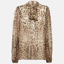 Dolce & Gabbana Brown Leopard Print Silk Blouse L