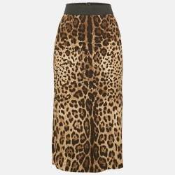 مملوكة مسبقًا Dolce & Gabbana Brown Leopard Print Crepe Midi Skirt L