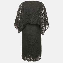 Dolce & Gabbana Black Lace Faux Cape Detail Midi Dress S