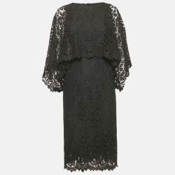 Dolce & Gabbana Black Lace Faux Cape Detail Midi Dress S