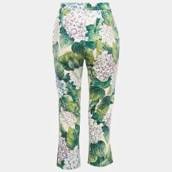 Dolce & Gabbana Green Hydrangea Print Cotton Trousers S