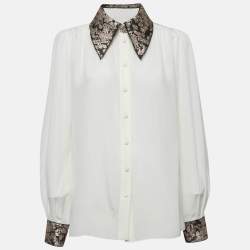 Dolce & Gabbana x Sartoria Italiana Ecru Brocade Trim Silk Shirt M