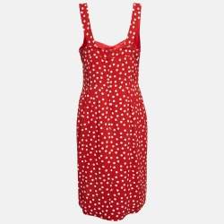 Dolce & Gabbana Red Polka Dots Crepe Sleeveless Midi Dress L