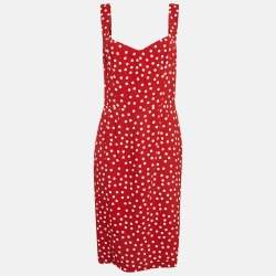 Dolce & Gabbana Red Polka Dots Crepe Sleeveless Midi Dress L