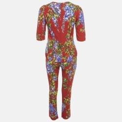 Pre Owned Dolce & Gabbana Red Floral Print Crepe Top and Pants Set S