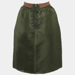 Pre Owned Dolce & Gabbana Dark Green Silk Ruffled Midi Skirt M