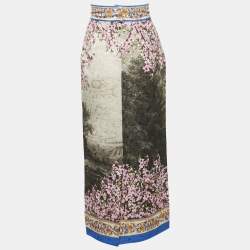Dolce & Gabbana Grey Floral Jacquard Midi Skirt S