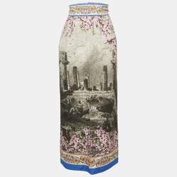Dolce & Gabbana Grey Floral Jacquard Midi Skirt S
