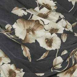 Dolce & Gabbana Dark Grey Floral Print Silk Blend Draped Top S