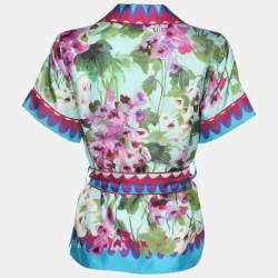 Dolce & Gabbana Multicolor Floral Print Silk-Twill Belted Tops XS