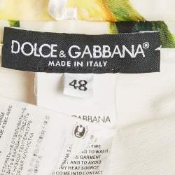 Dolce & Gabbana Yellow Lemon Print Silk Flared Midi Dress L