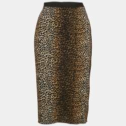 Dolce & Gabbana Brown Animal Print Crepe Midi Skirt L