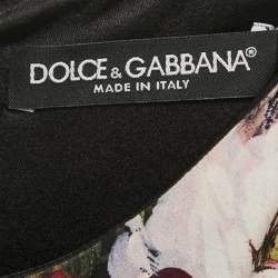 Dolce & Gabbana Black Floral Print Silk Lace Trim Midi Dress M