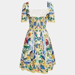 Pre Owned Dolce & Gabbana White Printed Poplin Mini Dress S