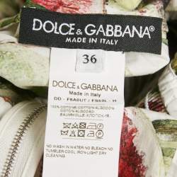 Dolce & Gabbana Green Fig Print Poplin Shirring Detail Mini Dress XS