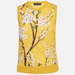 Dolce & Gabbana Yellow Floral Print Silk and Cotton Knit Sleeveless Top S